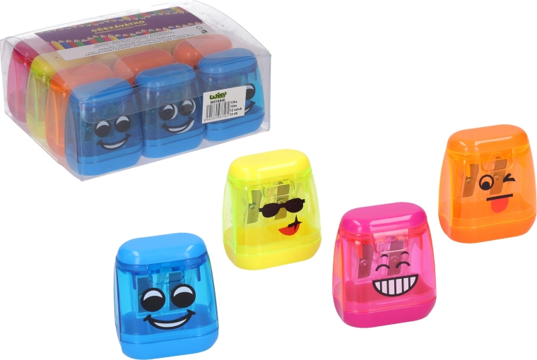 Gennemsigtig blyantspidser med smiley til to blyanter - 1 stk.