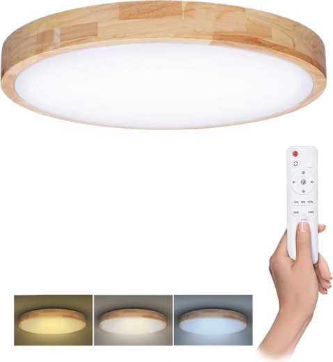 Solight LED loft- og væglampe Solid Oak med fjernbetjening 48 W 39 cm dæmpbar CCT