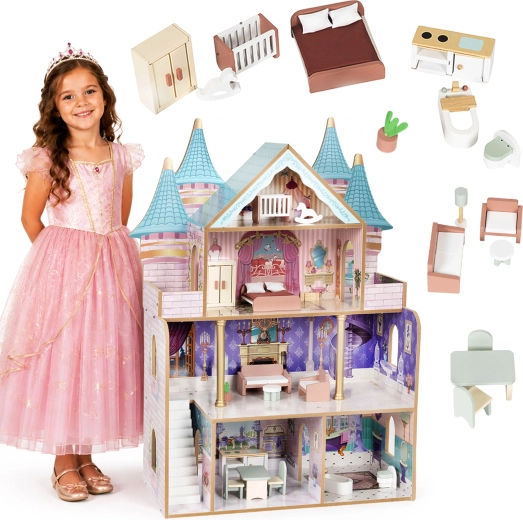 Ecotoys trædukkehus Bella – prinsesseslot med 4 etager
