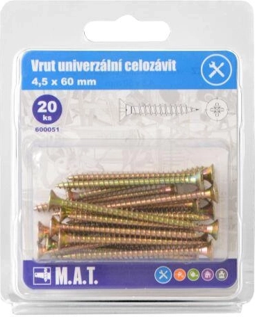 Universalskrue fuldgevind 4,5 × 60 mm, galvaniseret, 20 stk.