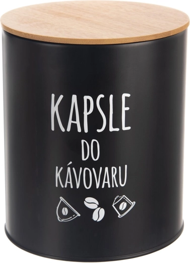 Dåse til kapsler Black med bambuslåg 16 cm