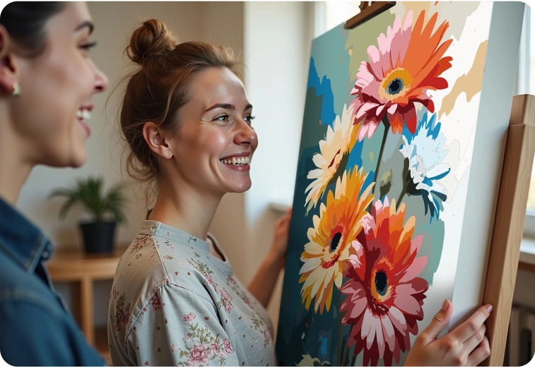 Alt i pakken: lærred, farver, 3 pensler