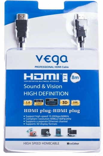 HDMI-kabel 8 m 10,2 Gb/s sort Vega