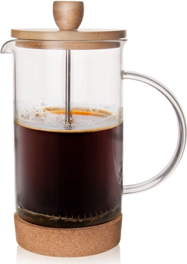 French press i glas 1 l med bambuslåg og korkbund