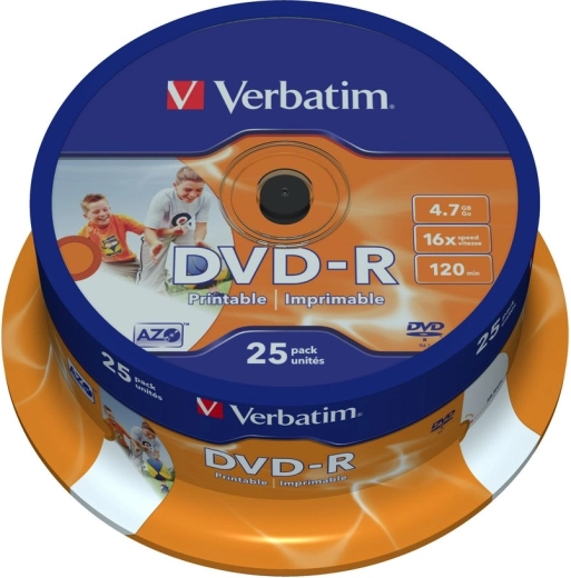 Verbatim DVD-R 4,7 GB 16x med bred overflade til inkjetprint - 25 stk.