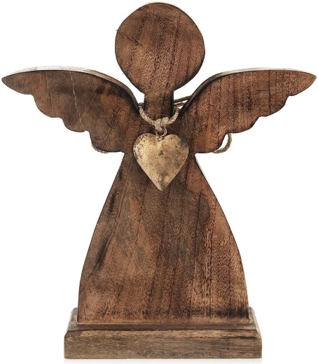 Træfigur af engel i mangotræ 27 × 30 cm