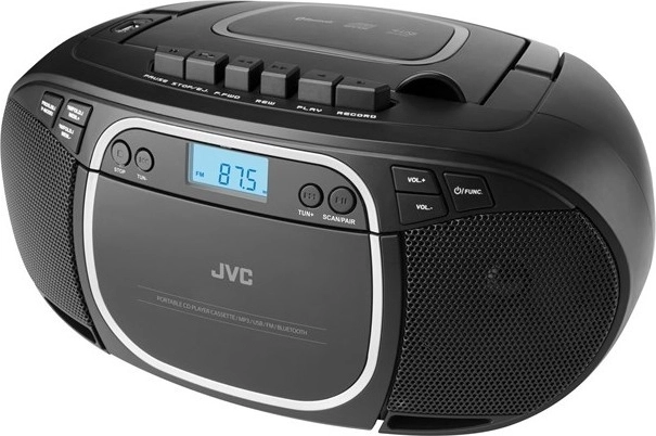 JVC boombox med CD, kassette og Bluetooth i sort