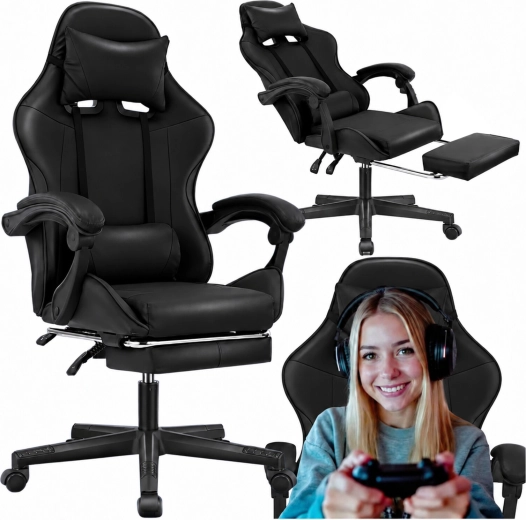 Gamingkontorstol med hjul, fodstøtte og en belastningskapacitet på op til 150 kg