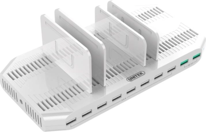 Universel ladestation 10× USB 96 W med hurtigopladning QC 3.0