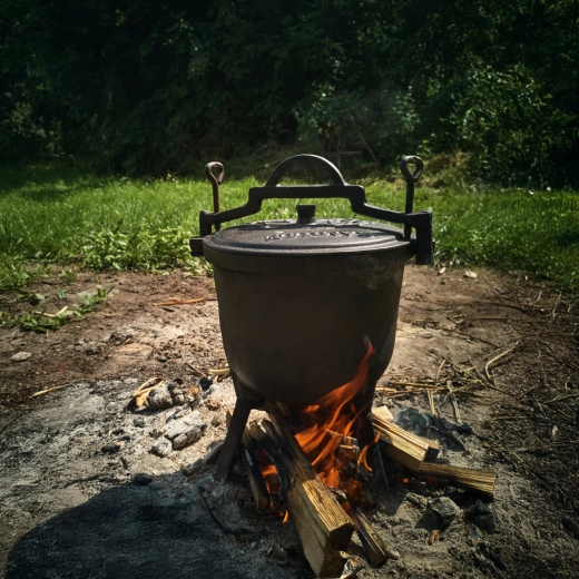 Stabil trefod til madlavning over bål
