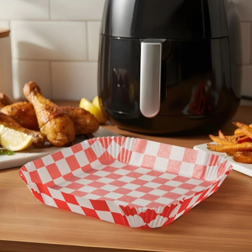 Bagepapir til airfryer, ternet, firkantet 23 cm, 50 stk.