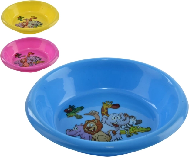 Børneplastskål i UH med dekoration, rund 15 cm (mix)