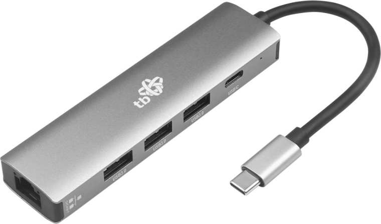 USB‑C hub-adapter 5-i-1 med Ethernet (RJ45), 3× USB 3.0 og USB‑C PD 100 W