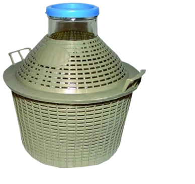 Glasdamejeanne 10 l med bred hals og plastkurv