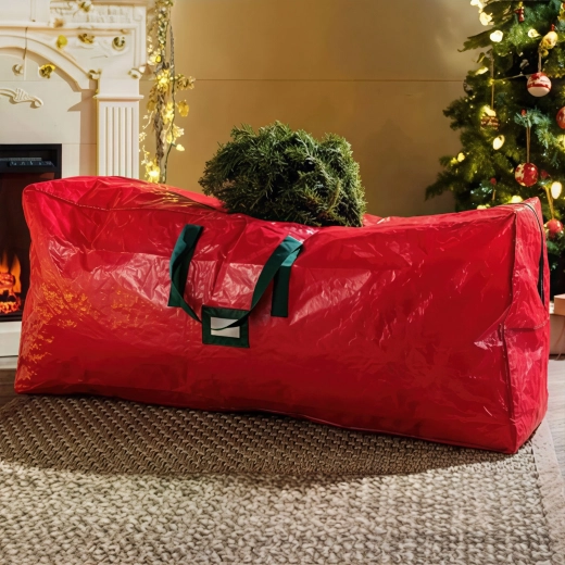 Opbevaringstaske til kunstigt juletræ af vævet PVC, rød, 165 × 38 × 76 cm