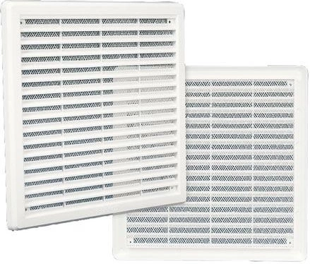 Ventilationsrist med net 150 × 150 mm – Hvid