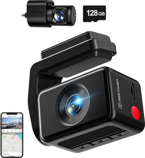 Bil­kamera REDTIGER F4 Pro WiFi 4K + 1080p med 128 GB kort