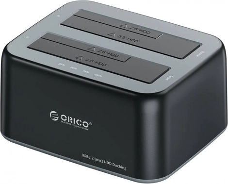 Orico dockingstation til 2,5"/3,5" HDD/SSD med kloning, USB 3.2 Gen 2 10 Gb/s, sort