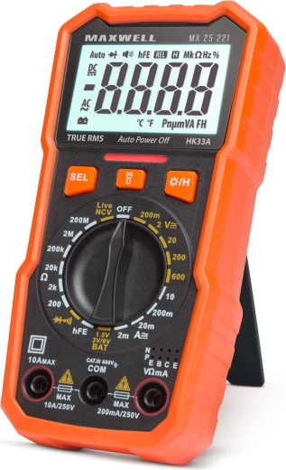 Digitalt multimeter Maxwell med batteritester og arbejdslys