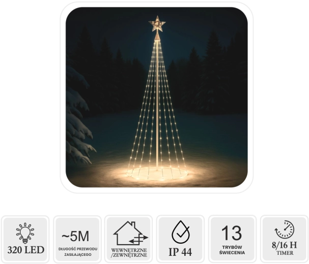 LED-kegleformet juletræ med stjerne 1,8 m, 320 LED, varm hvid, inde/ude