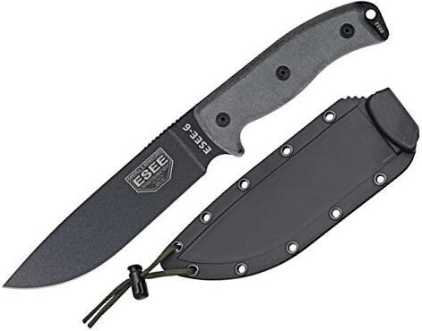 ESEE overlevelseskniv 16,5 cm med glat klinge, sort/grå, Micarta, skede