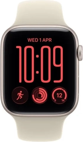 Apple Watch SE 3 GPS + Cellular 44 mm aluminiumskabinet i månelys med sandfarvet sportsrem S/M