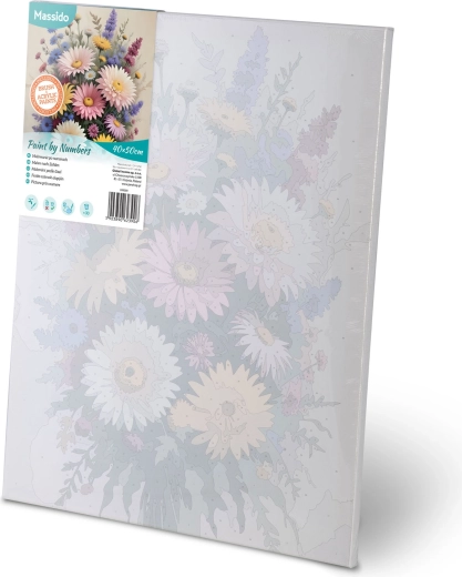 Fortrykt og nummereret lærred på ramme