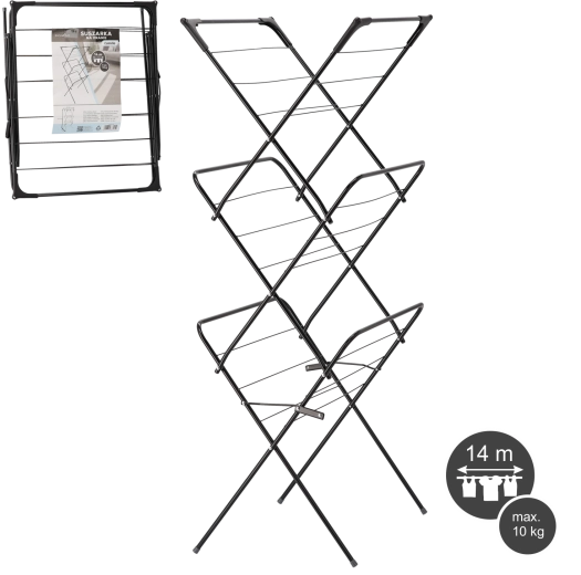 Sammenklappeligt tørrestativ Camilla, sort 62 × 51 × 136,5 cm