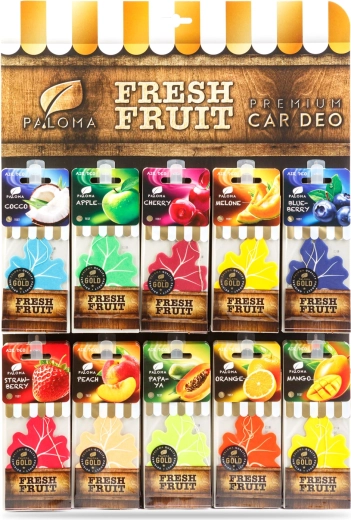 Sæt med hængende duftfriskere til bilen Paloma Gold Fresh Fruit – 60 stk.