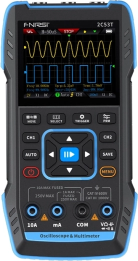 FNIRSI 2C53T bærbart oscilloskop, multimeter og signalgenerator 3-i-1
