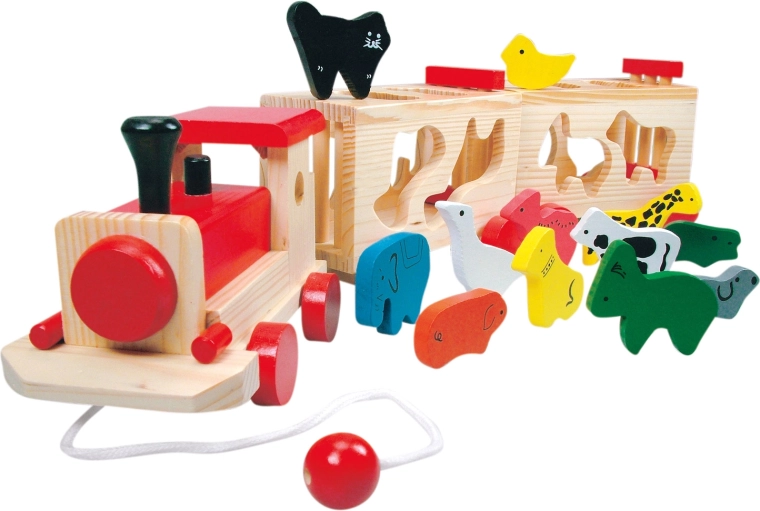 Bino trælegetøjstog med dyr