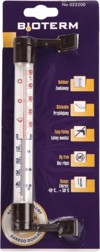 Vinduestermometer til fastklæbning eller skruemontering 19 × 1,9 cm