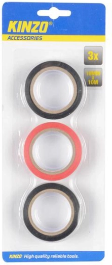 Isolerings-el-tape Kinzo 18 mm x 10 m, 3 stk.
