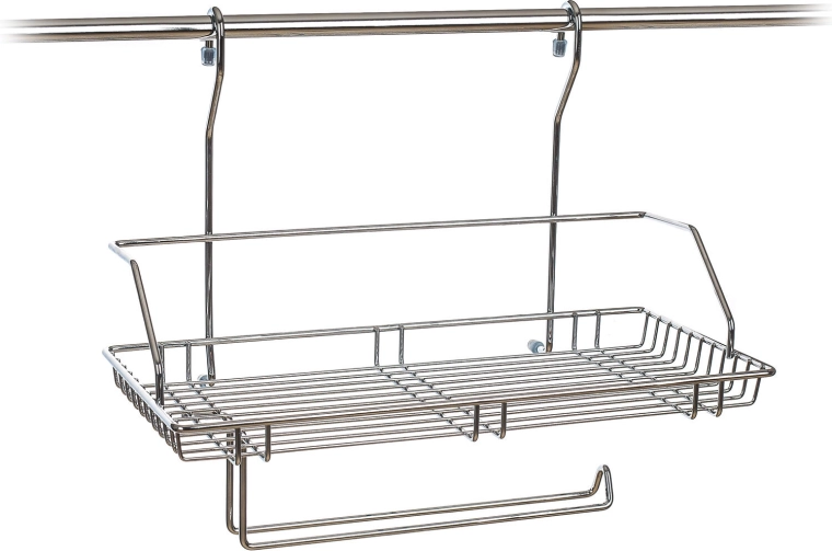 Hængende hylde med holder til viskestykker VARIELLA, 40 × 34 × 21 cm, krom