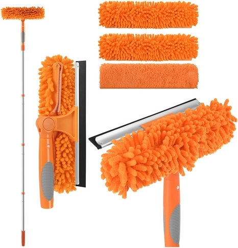 Teleskopisk vinduesvasker 3-i-1 RUHHY 1,8 m med gummiskraber og mikrofiber