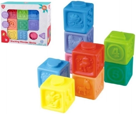 Gummiterninger 9 stk. 5x5 cm i æske 23x21x6 cm 18 m+
