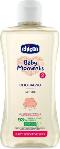 Chicco Baby Moments Sensitive badeolie med bomuldsfrøolie og E-vitamin 200 ml