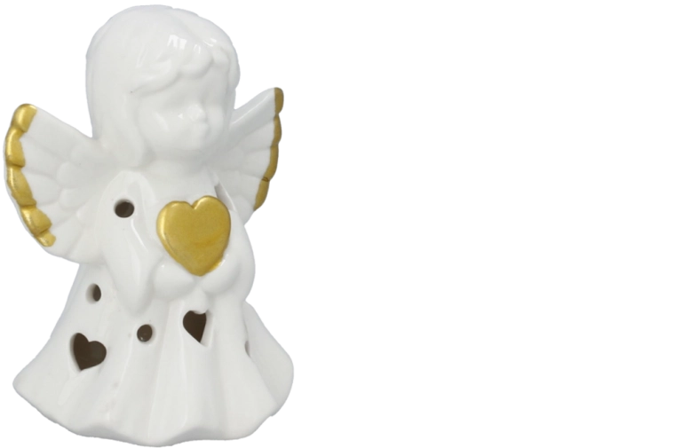 Julekeramisk figur Engel med LED-belysning - 1 stk.