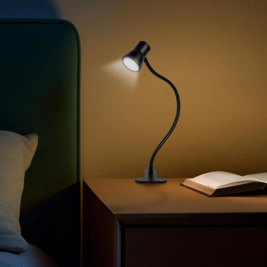 Fleksibel LED-bordlampe med klemme og USB-strømforsyning