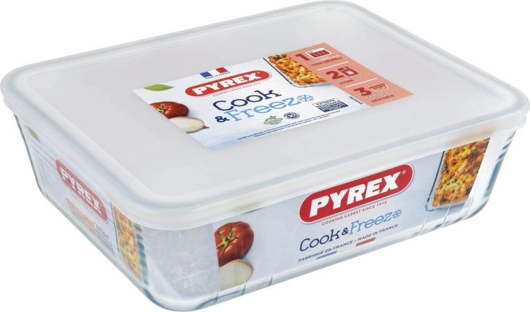 Glaskrukke PYREX 2,6 l med låg, 24 × 19 × 8 cm