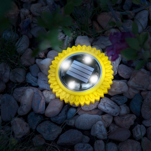 Solar LED-jordspydslampe formet som en solsikke, gul
