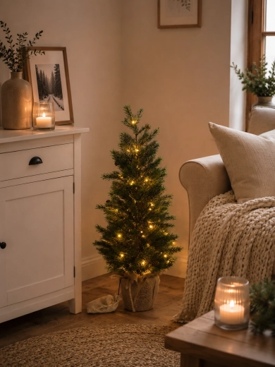 Kunstigt juletræ 70 cm i potte med LED-belysning