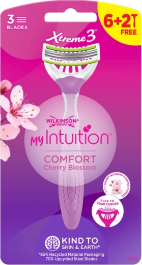 Engangsdamebarberhøvl WILKINSON Xtreme3 Intuition Comfort Cherry Blossom, 8 stk.