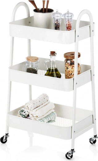Metalrullebord med 3 niveauer, hvid, 44 × 31,5 × 78,5 cm
