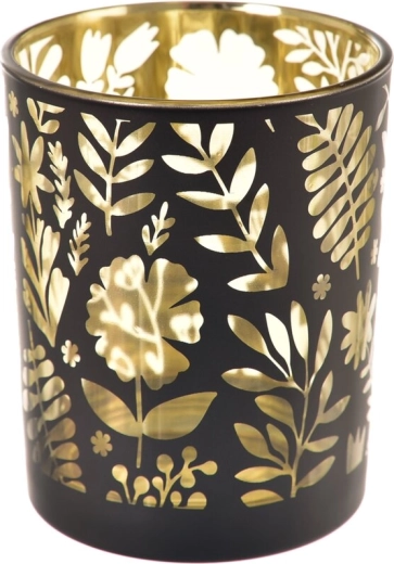 Glaslygte sort med gylden accent 13 cm