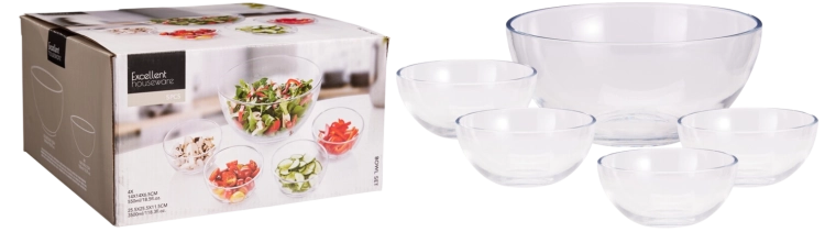 Sæt med 5 salatskåle i glas