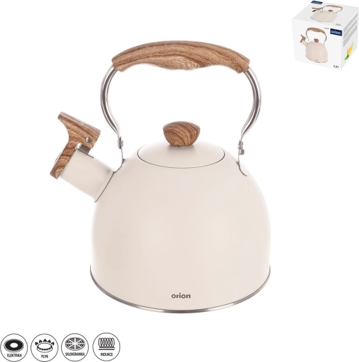 Rustfri tekedel med fløjte beige 1,5 l