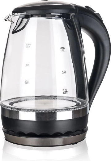 Elkedel Shady 1,5 l i glas med LED-belysning sort
