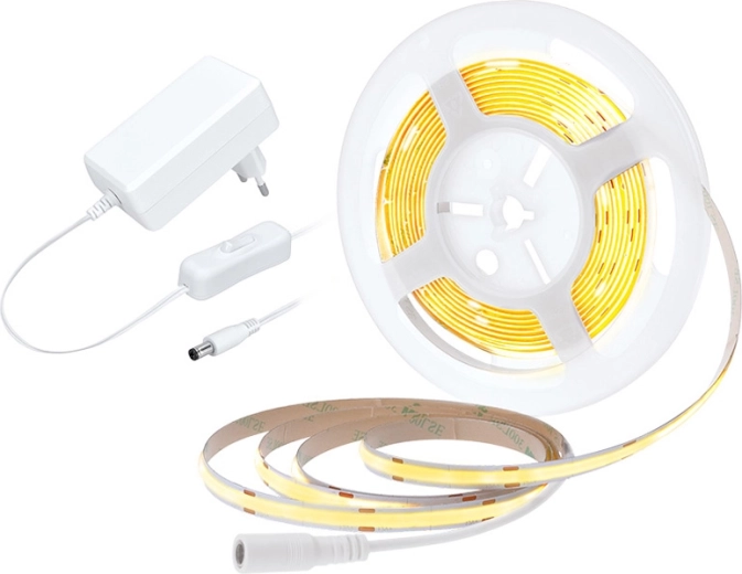 Solight LED COB-lysbånd med adapter og afbryder, 5 m, varm hvid