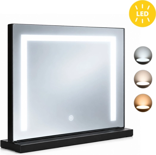 Sort LED-kosmetiksspejl ModernHome 50 × 40 cm